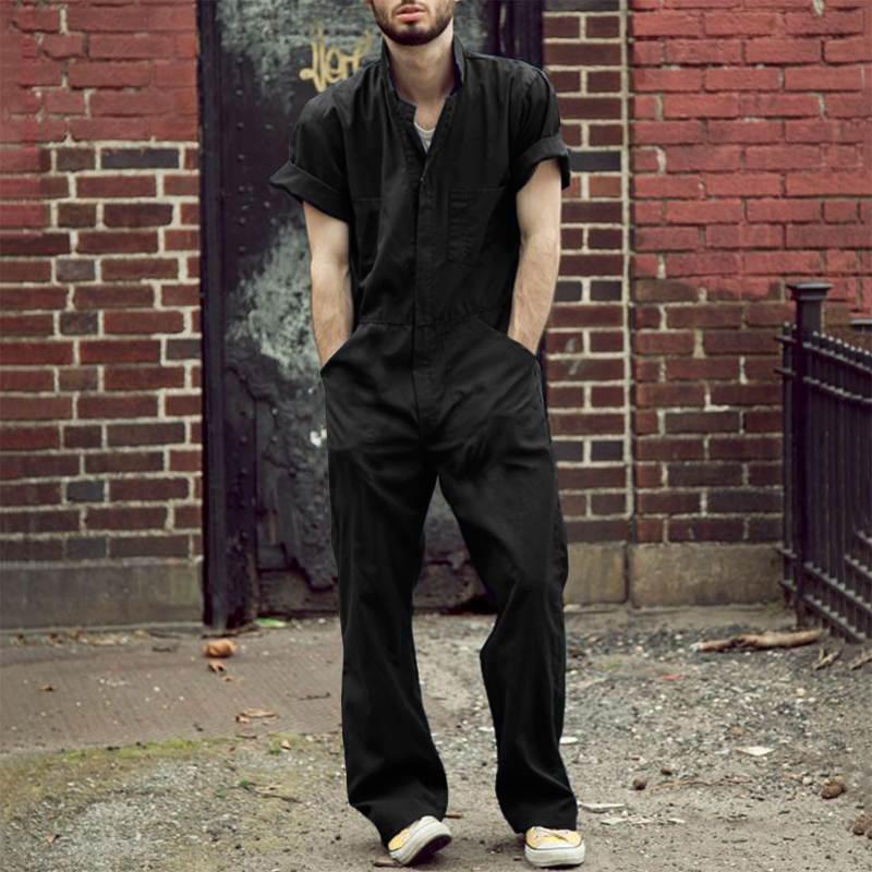 Men's Short Sleeves Zipper Overalls Rompers-STYLEGOING