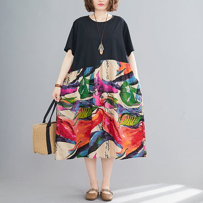 Ethnic Summer Linen Plus Sizes Midi Dresses