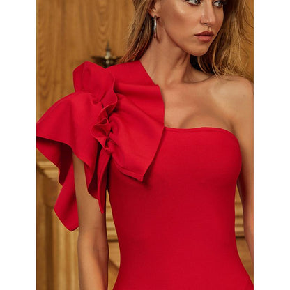 Sexy One Shoulder Ruffed Mini Dresses-STYLEGOING