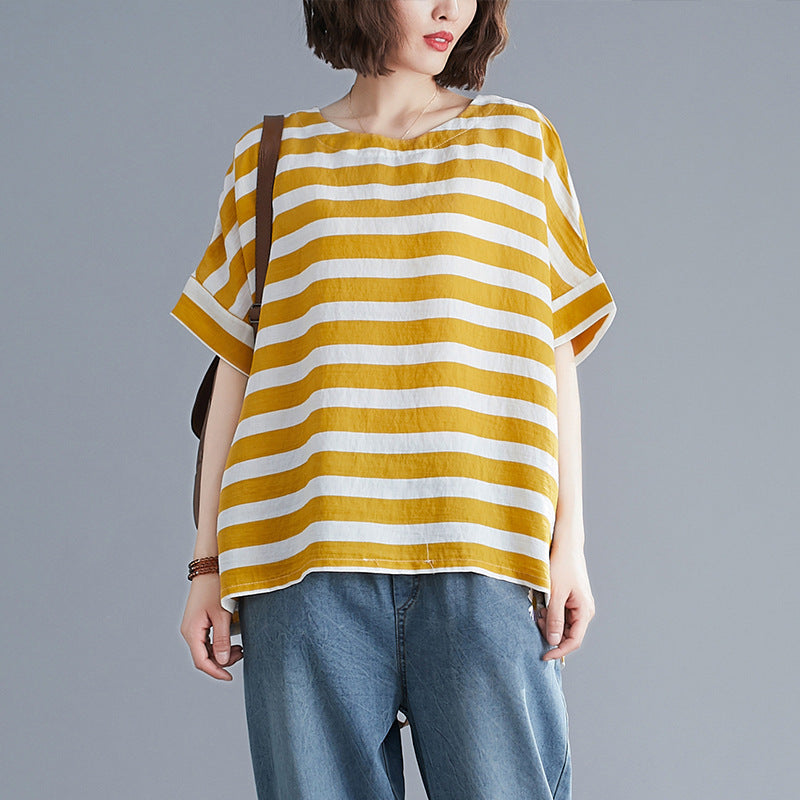 Summer Striped Plus Sizes Women T Shirts