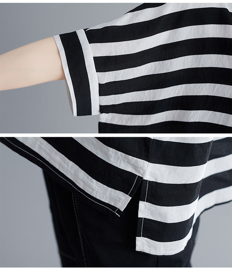Summer Striped Plus Sizes Women T Shirts