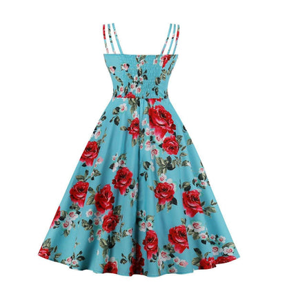 Women Summer Floral Print Retro Dresses-STYLEGOING