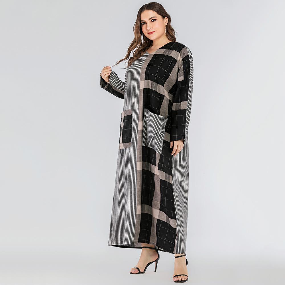 Plus Sizes Striped Causal Long Sleeves Fall Dresses-STYLEGOING