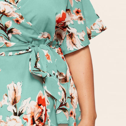 V Neck Short Sleeves Chiffon Plus Sizes Women Blouses