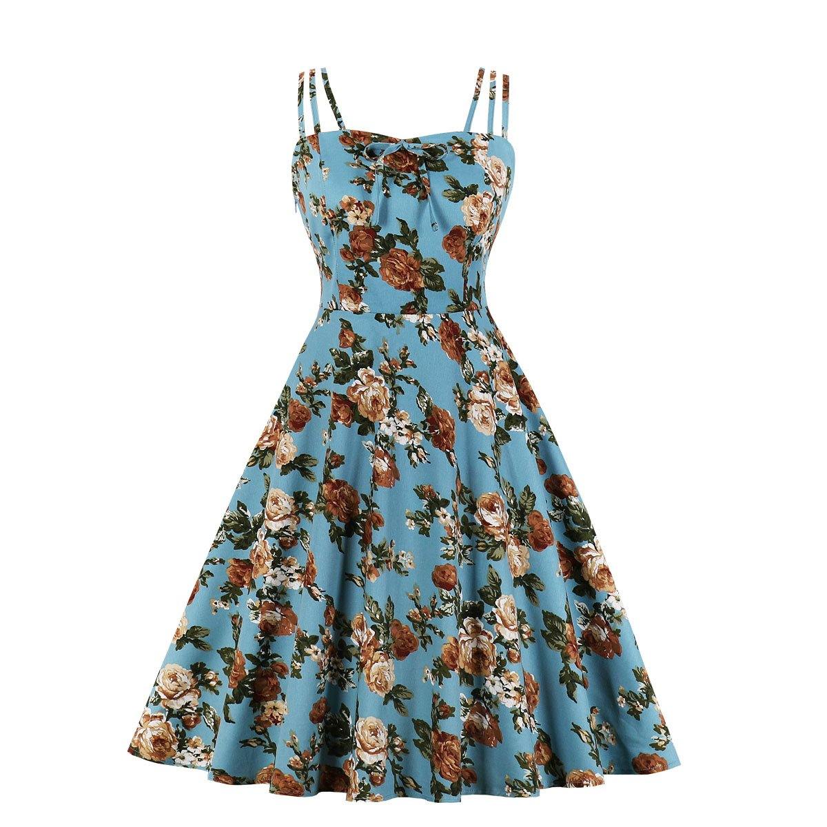 Women Summer Floral Print Retro Dresses-STYLEGOING