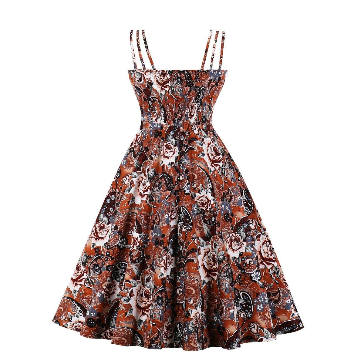 Women Summer Floral Print Retro Dresses-STYLEGOING