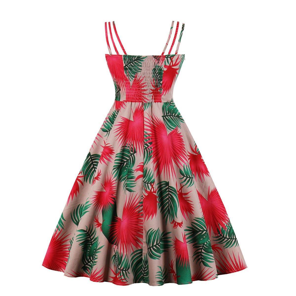Women Summer Floral Print Retro Dresses-STYLEGOING
