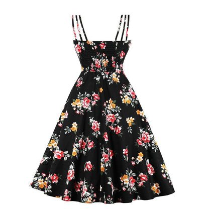 Women Summer Floral Print Retro Dresses-STYLEGOING