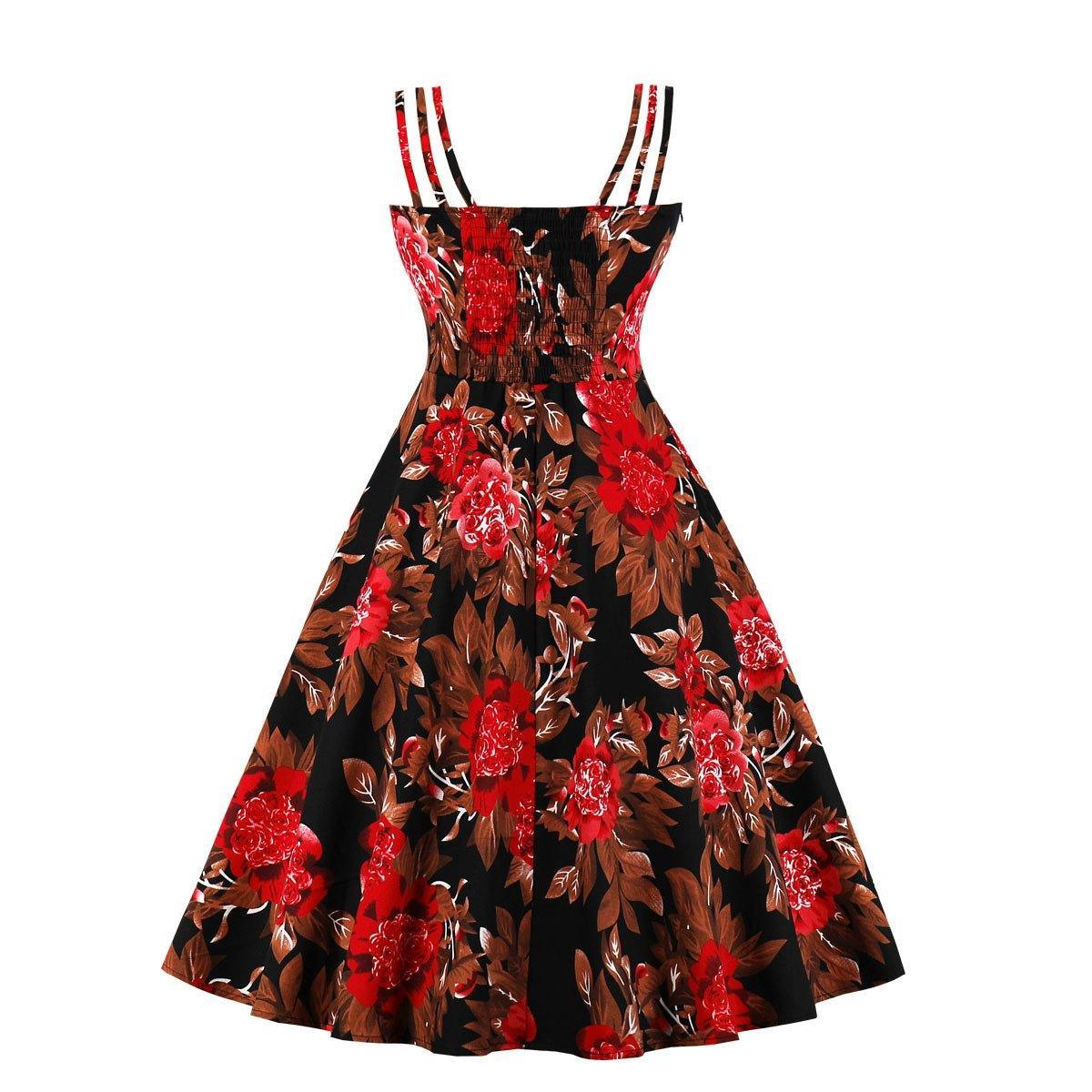 Women Summer Floral Print Retro Dresses-STYLEGOING