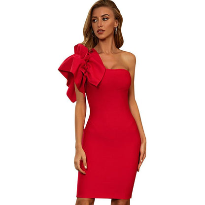 Sexy One Shoulder Ruffed Mini Dresses-STYLEGOING