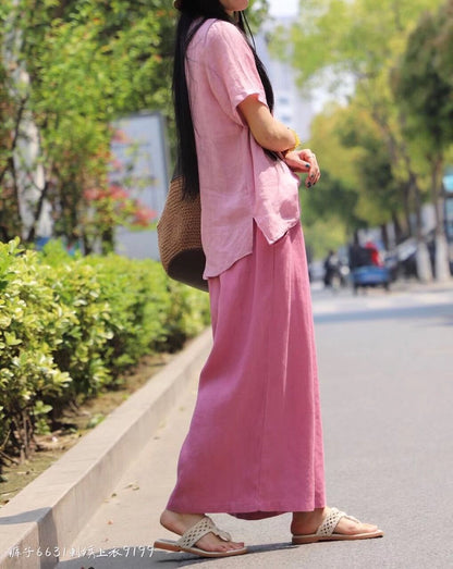 Vintage Elastic Waist Casual Wide Leg Pants