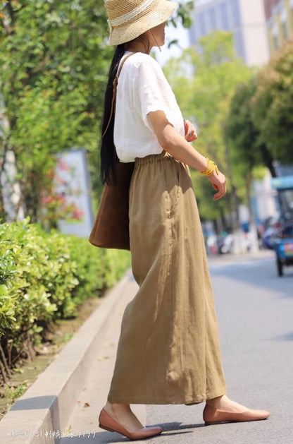 Vintage Elastic Waist Casual Wide Leg Pants