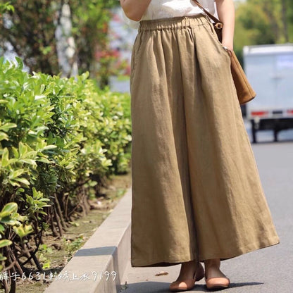 Vintage Elastic Waist Casual Wide Leg Pants