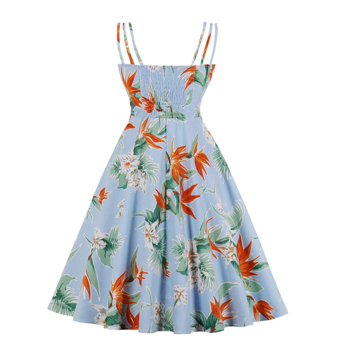 Women Summer Floral Print Retro Dresses-STYLEGOING