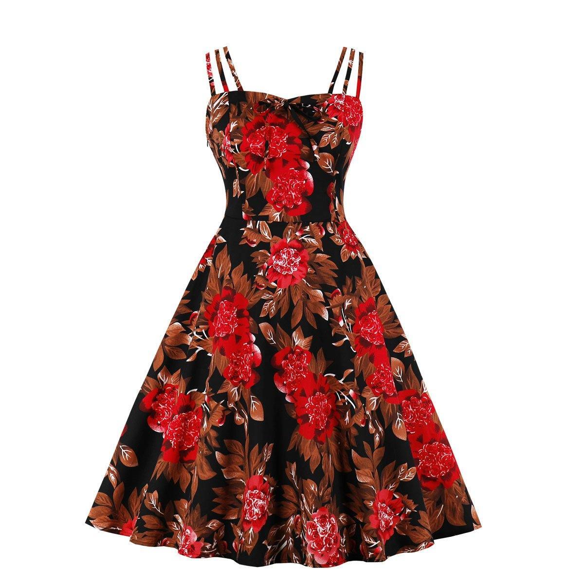Women Summer Floral Print Retro Dresses-STYLEGOING