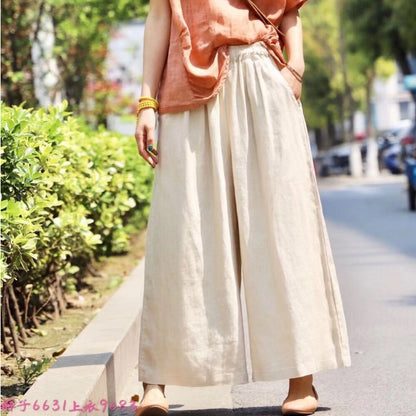 Vintage Elastic Waist Casual Wide Leg Pants