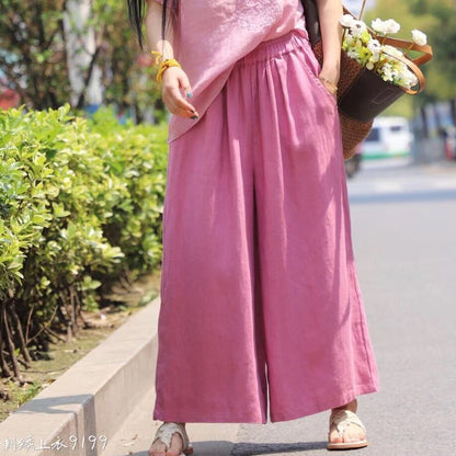 Vintage Elastic Waist Casual Wide Leg Pants