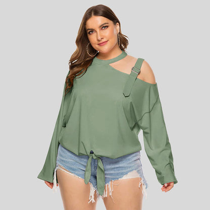 Casual Bowknot Long Sleeves Plus Sizes Women T Shirts