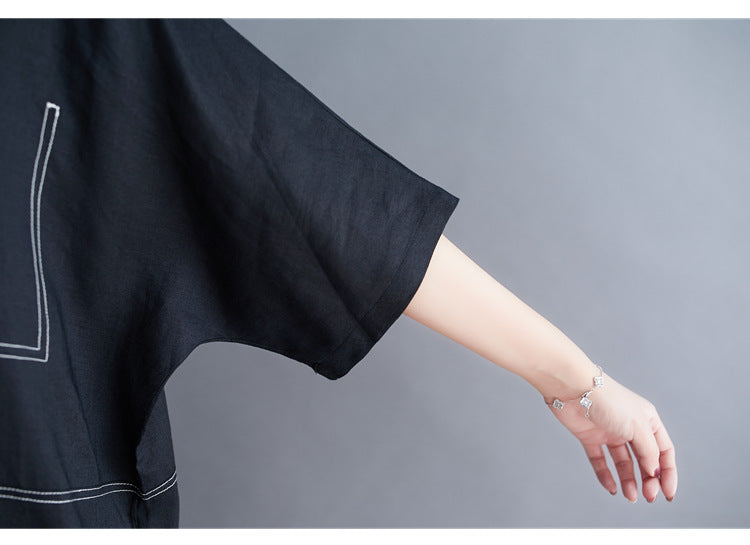 Summer Linen Plus Sizes Black Cozy Dresses