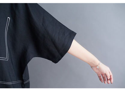 Summer Linen Plus Sizes Black Cozy Dresses