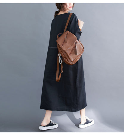 Summer Linen Plus Sizes Black Cozy Dresses