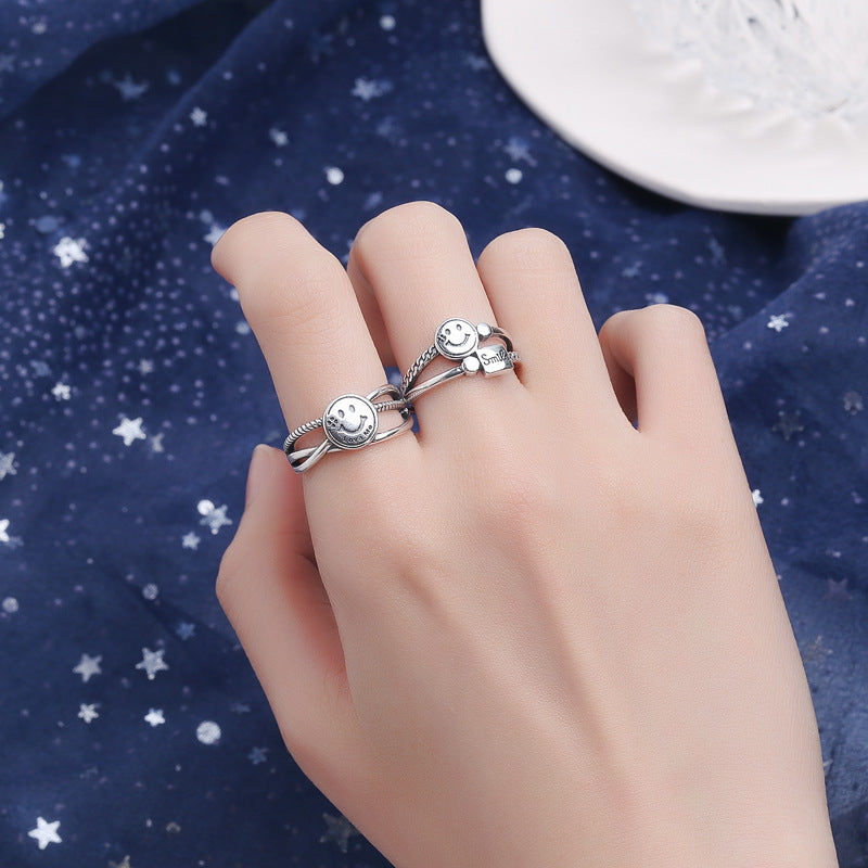 Smile Twist Design Vintage Silver Rings for Women