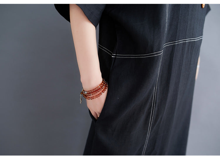 Summer Linen Plus Sizes Black Cozy Dresses