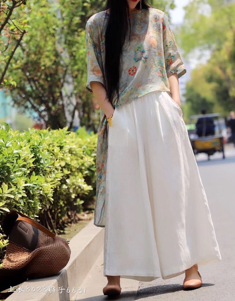 Vintage Elastic Waist Casual Wide Leg Pants