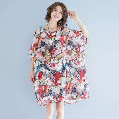 Summer 3D Face Print Chiffon Plus Sizes Short Dresses