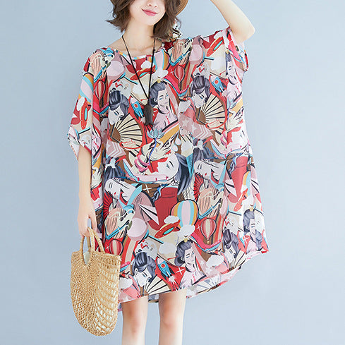 Summer 3D Face Print Chiffon Plus Sizes Short Dresses