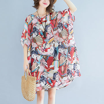 Summer 3D Face Print Chiffon Plus Sizes Short Dresses