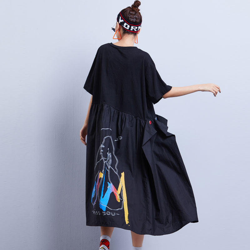 Summer Contrast Black Plus Sizes Midi Dresses