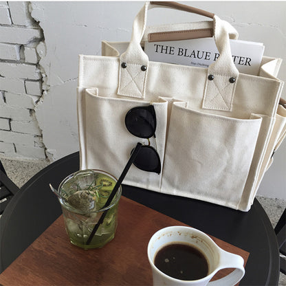 Casual Large Storage Multi Pockets Canvas Tote Handbags