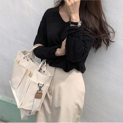 Casual Large Storage Multi Pockets Canvas Tote Handbags