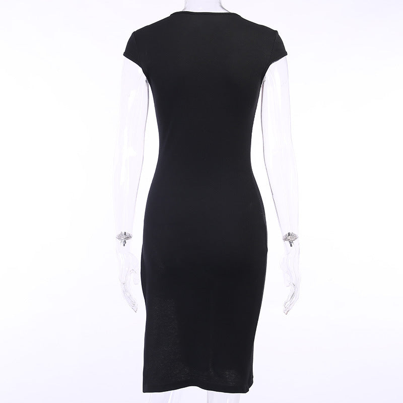 Sexy Round Neck High Split Women Short Dresses
