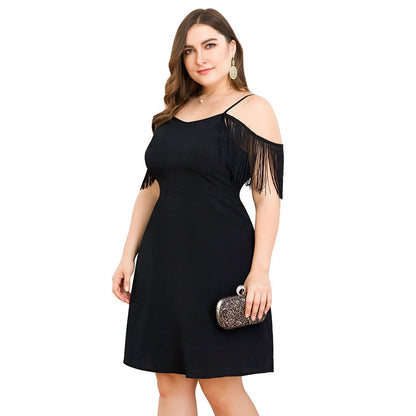 Sexy Tassels V Neck Summer Black Plus Sizes Dresses