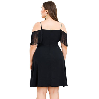 Sexy Tassels V Neck Summer Black Plus Sizes Dresses