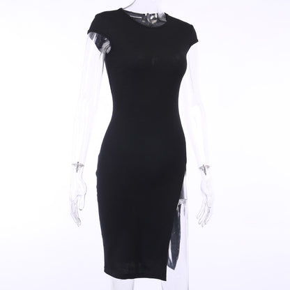 Sexy Round Neck High Split Women Short Dresses