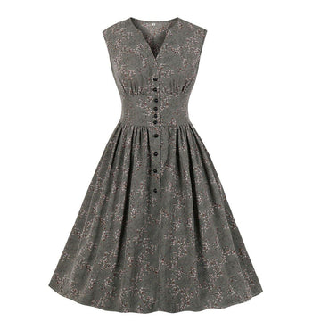 Summer Sleevess Retro Floral Print Women Dresses-STYLEGOING