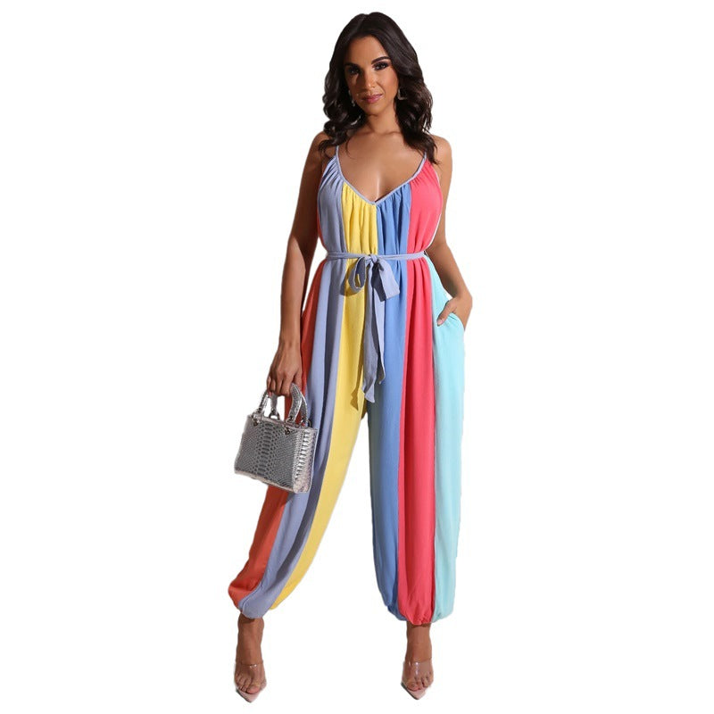 Summer Colorful Striped Women Jumpsuits