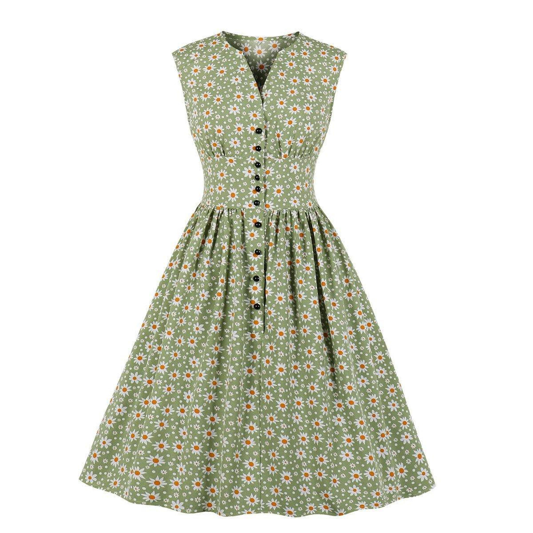 Summer Sleevess Retro Floral Print Women Dresses-STYLEGOING