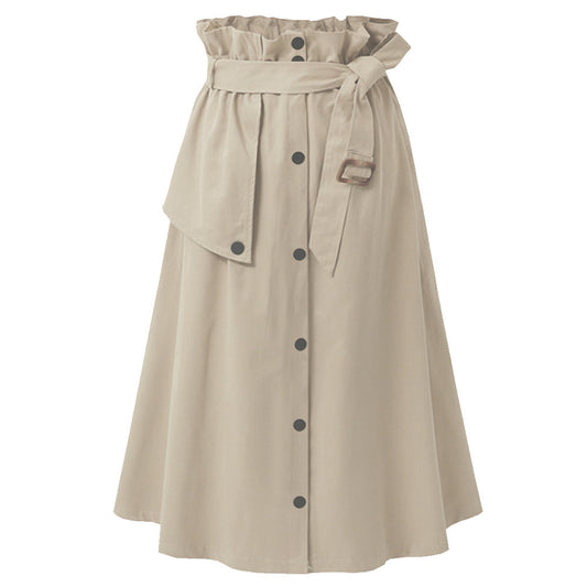 Casual Women High Waist Button Design A Line Skirts