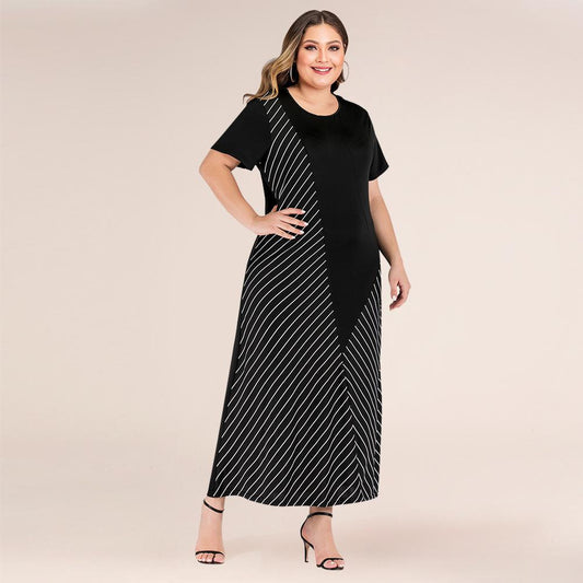 Fashion Plus Sizes Striped Long Maxi Dresses-STYLEGOING