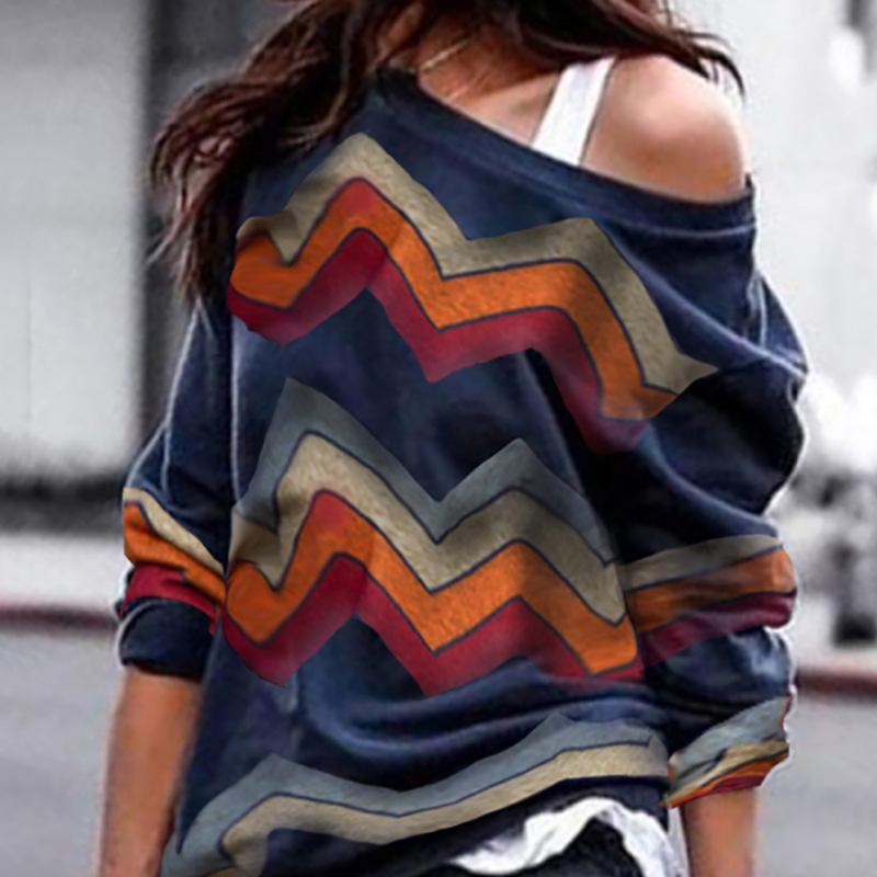 Fashion One Shoulder Striped Long Sleeves Shirts-STYLEGOING