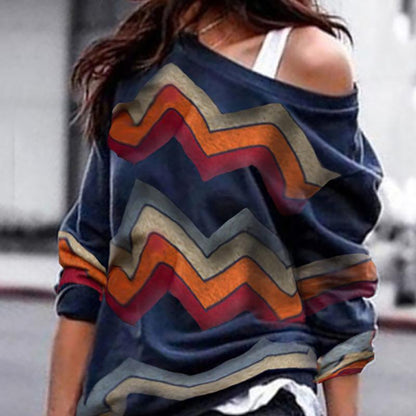 Fashion One Shoulder Striped Long Sleeves Shirts-STYLEGOING