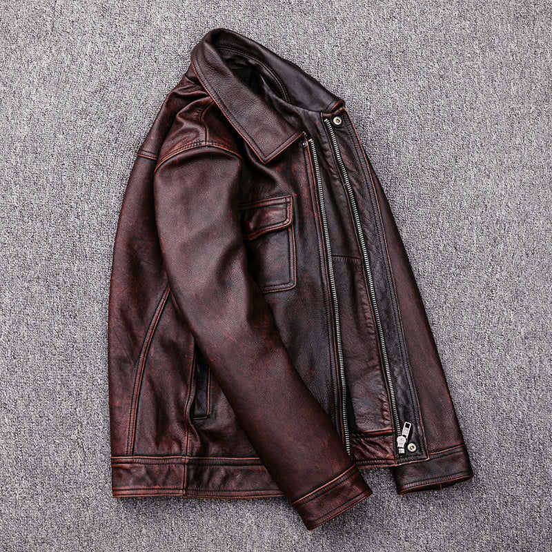 Vintage Motorcycle Cowhide Leather Jackets for Men