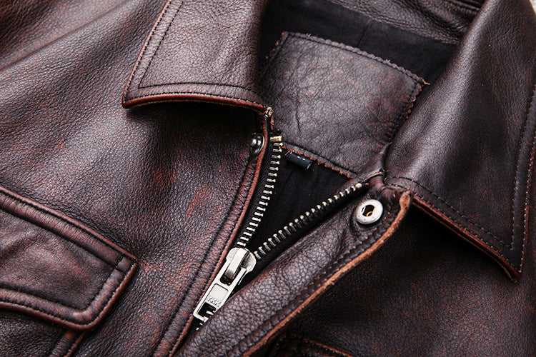 Vintage Motorcycle Cowhide Leather Jackets for Men