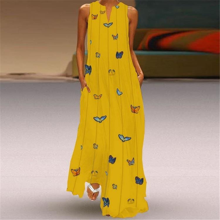 Bohemia Butterfly Floral Print Long Dress-STYLEGOING