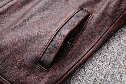 Vintage Motorcycle Cowhide Leather Jackets for Men