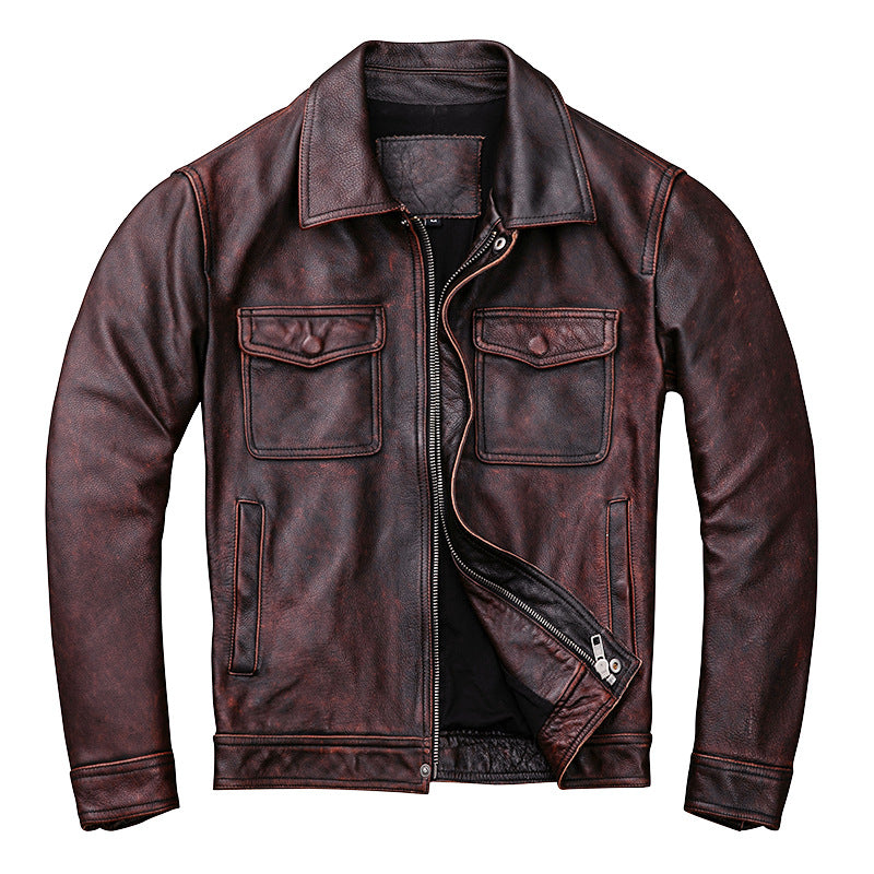 Vintage Motorcycle Cowhide Leather Jackets for Men